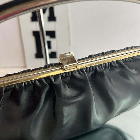 LOW START vintage black leather silver metal strap handbag - Picture 6 of 11